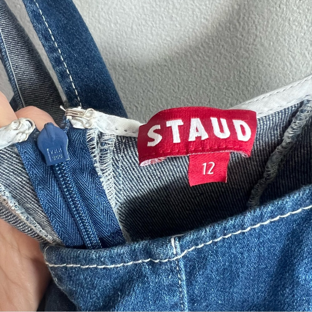 STAUD Wells Mini Dress Denim Fit And Flare 12 - Picture 8 of 13